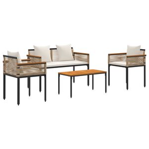 vidaXL Utem&ouml;belset med kudde Beige och kr&auml;mvit konstrotting