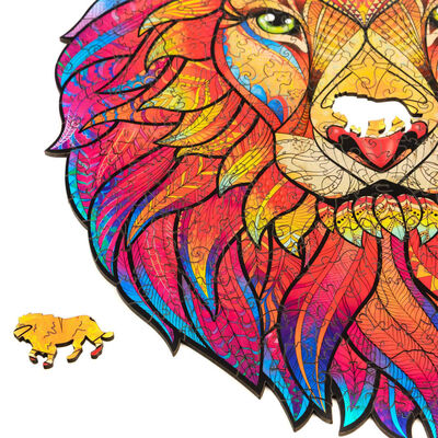 UNIDRAGON Pussel trä 192 bitar Mysterious Lion king size 31x40 cm