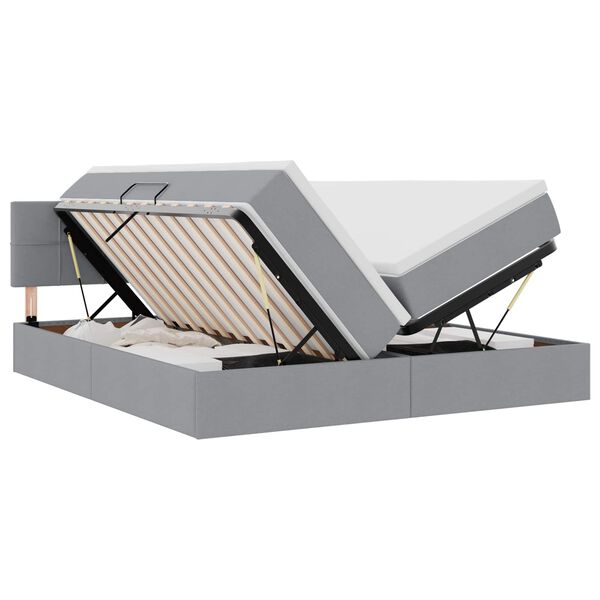 vidaXL S&auml;ng med LED -remsljus med huvudgavel Ljusgr&aring; 180 x 200 cm tyg