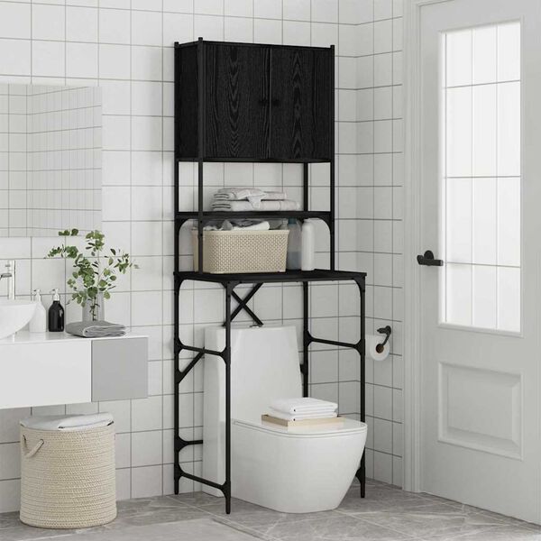 vidaXL Tv&auml;ttmaskinsk&aring;p Svart 0ak 68 x 48,5 x 194 cm Konstruerat tr&auml;