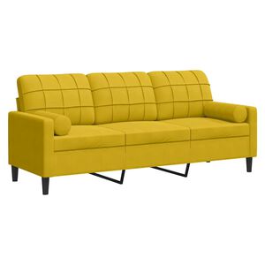 vidaXL 3-sitssoffa med prydnadskuddar gul 180 cm sammet