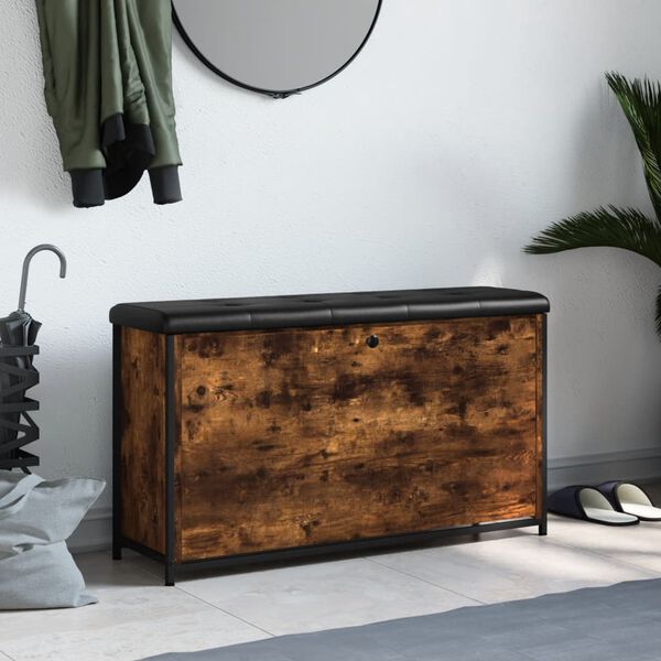 vidaXL Skobänk med flip-låda rökfärgad ek 102x32x56 cm
