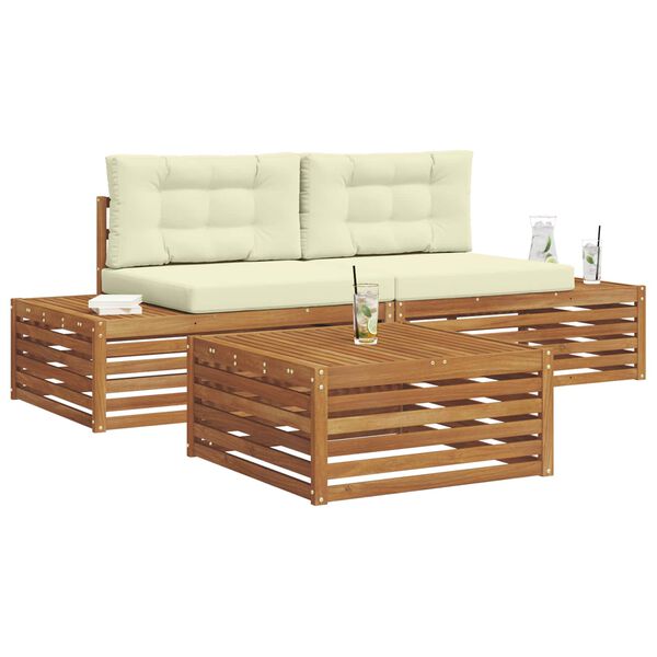 vidaXL Utomhussoffset med kudde 3 Stycke Naturlig och Gr&auml;dde