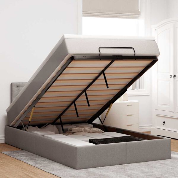 vidaXL Ottoman s&auml;ngram med madrass taupe 120x190 cm tyg