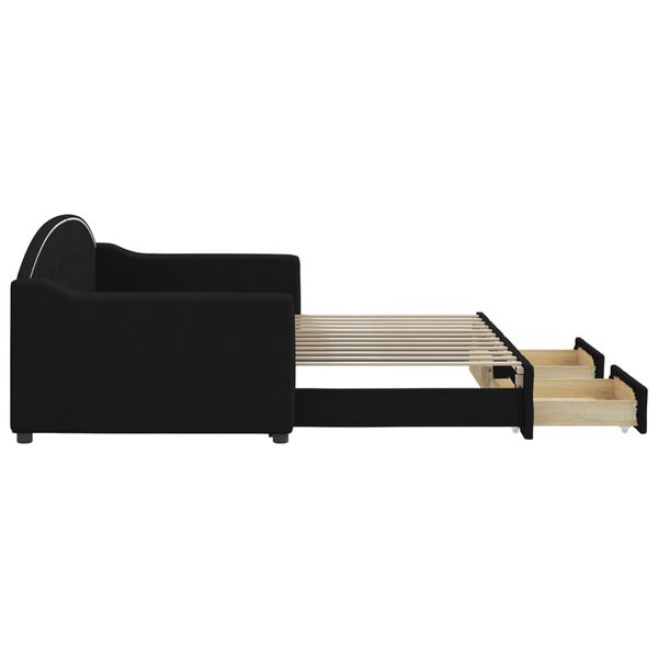 vidaXL Dagb&auml;dd utdragbar med l&aring;dor svart 90x200 cm tyg