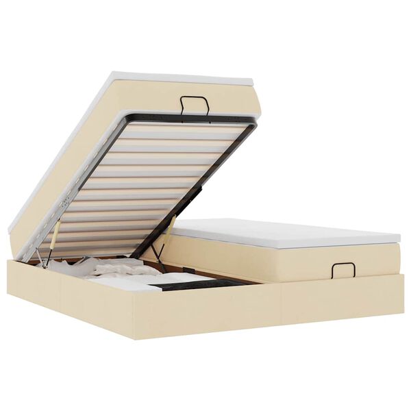 vidaXL Ottoman sängram med madrasser gräddvit 200x200 cm tyg