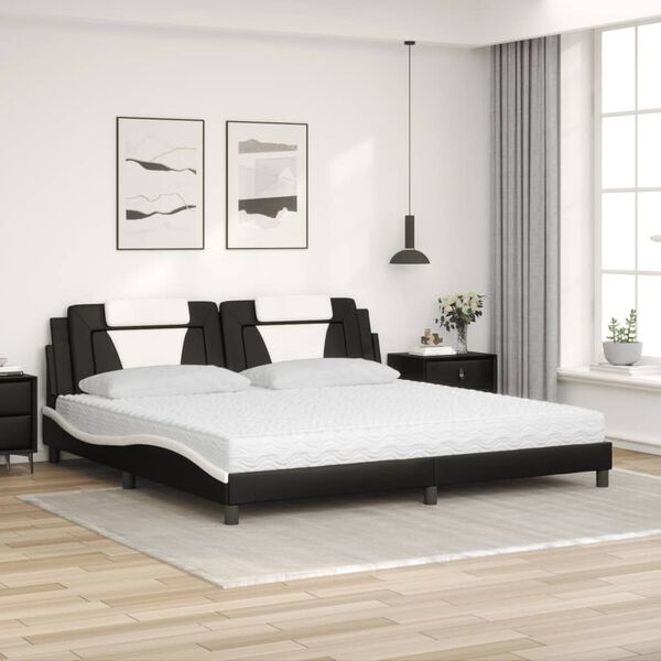 vidaXL Bed "Viana" with Mattress Black and White 200x200 cm Faux Leather