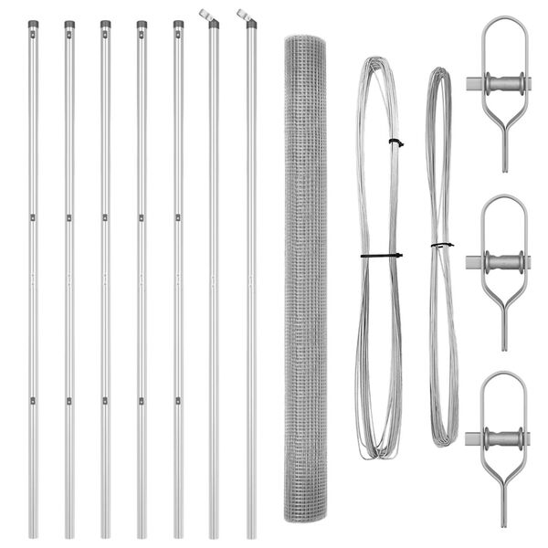 vidaXL Staket med stolpar Silver 1.6 x 10 m Stål