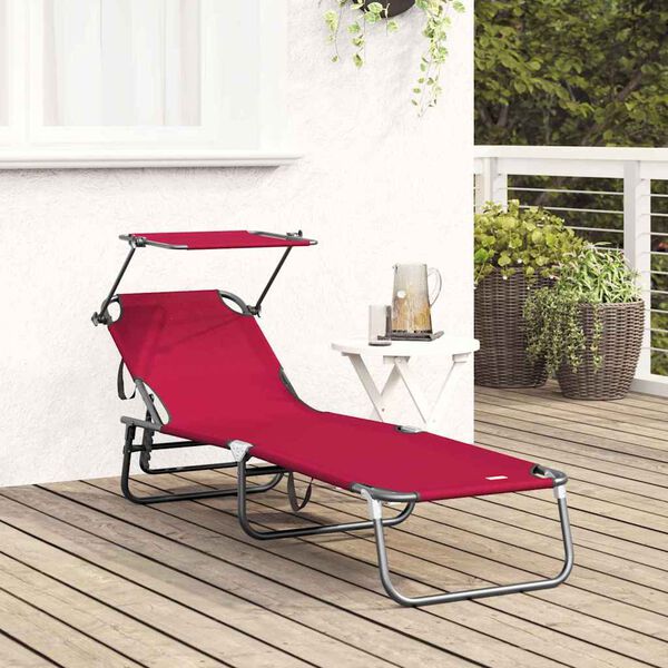 vidaXL Hopfällbar solstol med kudde 1-person Röd 56 x 190 x 81cm tyg
