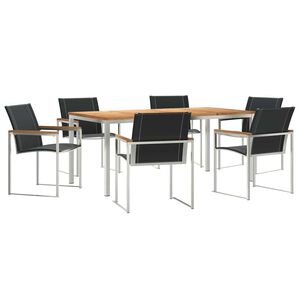 vidaXL Tr&auml;dg&aring;rdsm&ouml;belset 7 st Massiv akaciatr&auml; och rostfritt st&aring;l