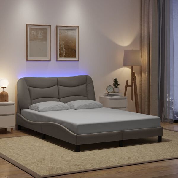 vidaXL Bed Frame with LED without Mattress "Hvar" Taupe 120x200 cm Fabric