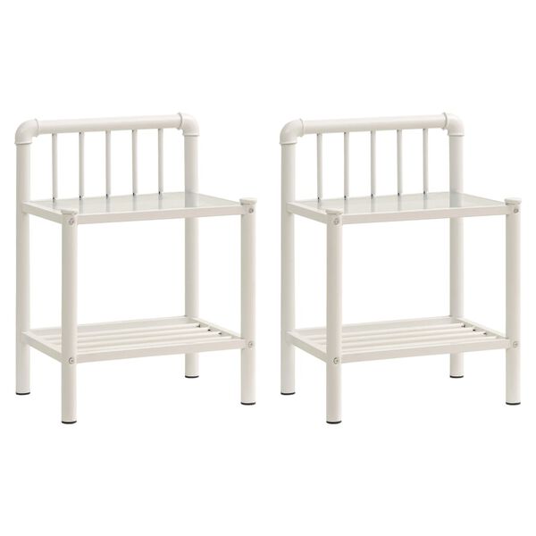 vidaXL Sängbord 2 st vit och transparent metall och glas