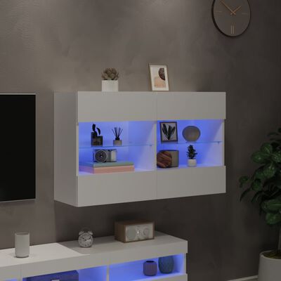 vidaXL Väggmonterad tv-bänk LED vit 98,5x30x60,5 cm