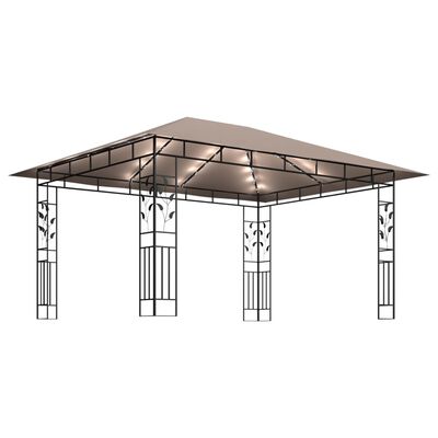 vidaXL Paviljong myggnät och ljusslinga LED 4x3x2,73 m taupe 180 g/m²