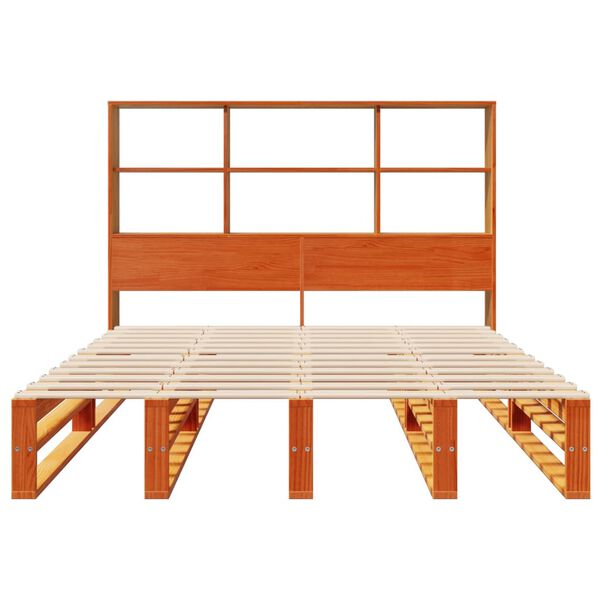 vidaXL S&auml;ng med bokhylla utan madrass vaxbrun 120x190 cm massiv tr&auml;