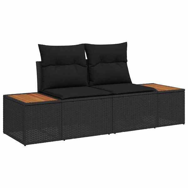 vidaXL Trädgårdsoffset med kudde 9 pcs Svart Poly rattan
