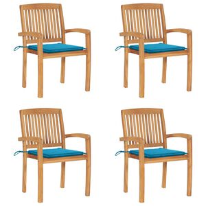 vidaXL Stapelbara tr&auml;dg&aring;rdsstolar med dynor 4 st massiv teak