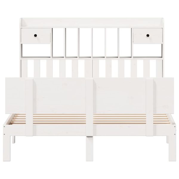 vidaXL Säng med bokhylla utan madrass vit 140x200cm massiv furu