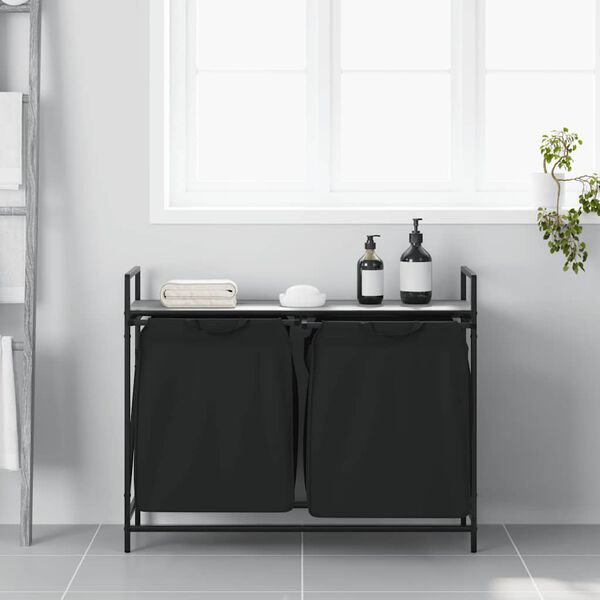 vidaXL Tvättkorg 2 fack med hylla grå sonoma