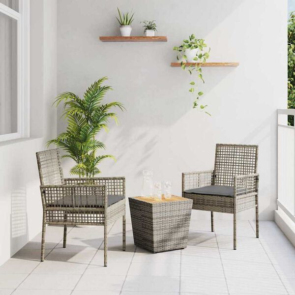 vidaXL Trädgårds Bistro Set 3 pcs Grå Poly rattan