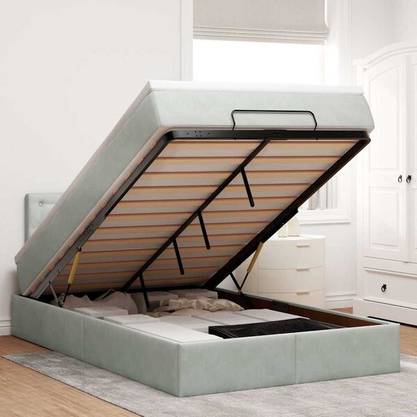 vidaXL Ottoman s&auml;ngram med madrass ljusgr&aring; 120x200 cm sammet