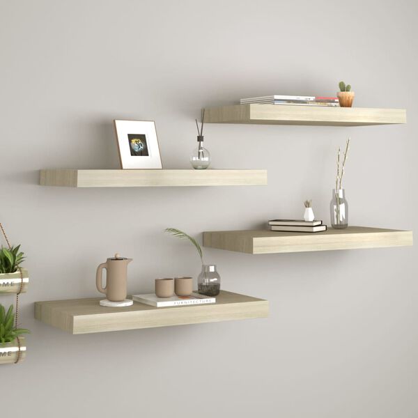 vidaXL Svävande vägghyllor 4 st ek 60x23,5x3,8 cm MDF