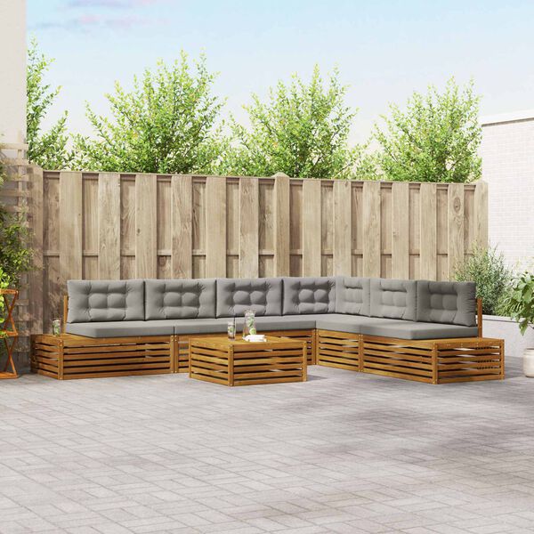 vidaXL Utomhussoffset med kudde 7 Stycke Naturlig och Ljus Gr&aring;