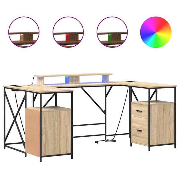 vidaXL Skrivbord Sonoma-ek 182 x 101 x 87,5 cm Konstruerat tr&auml;