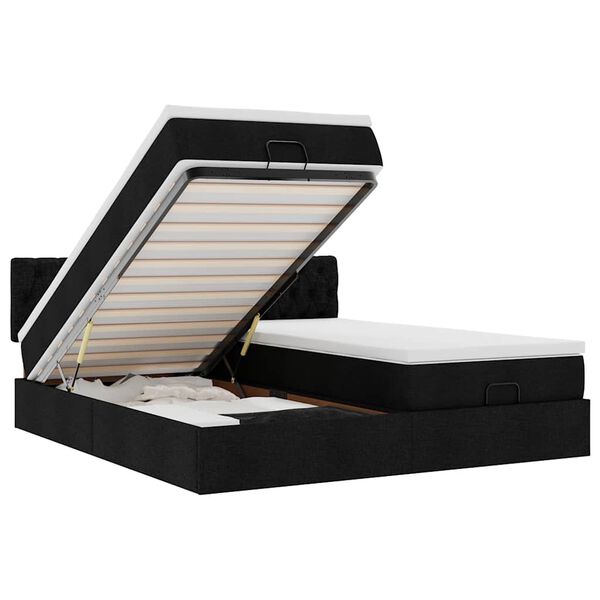 vidaXL Ottoman sängram med madrasser svart 180x200 cm tyg