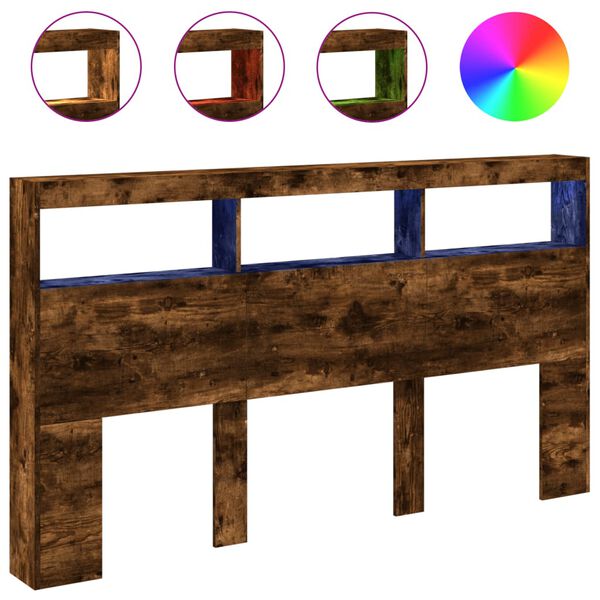 vidaXL S&auml;nggavel med LED r&ouml;kf&auml;rgad ek 180x17x102 cm