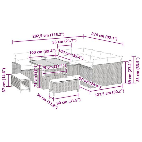 vidaXL Tr&auml;dg&aring;rdsoffset med kudde 13 pcs Svart konstrotting
