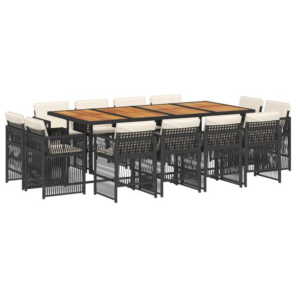 vidaXL Matgrupp f&ouml;r tr&auml;dg&aring;rden med dynor 13 delar svart konstrotting