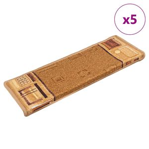 vidaXL Trappstegsmattor sj&auml;lvh&auml;ftande 5 st 65x21x4 cm beige
