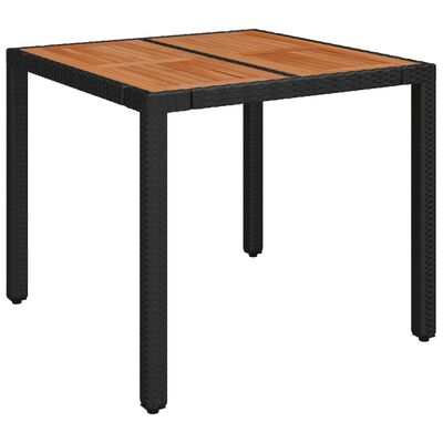 vidaXL Trädgårdsbord med träskiva svart 90x90x75 cm konstrotting