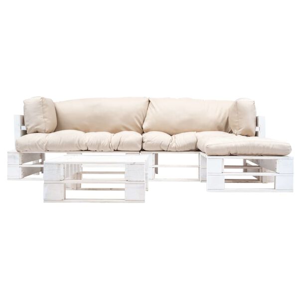 vidaXL Pallsoffgrupp 4 delar med sandf&auml;rgade dynor tr&auml;