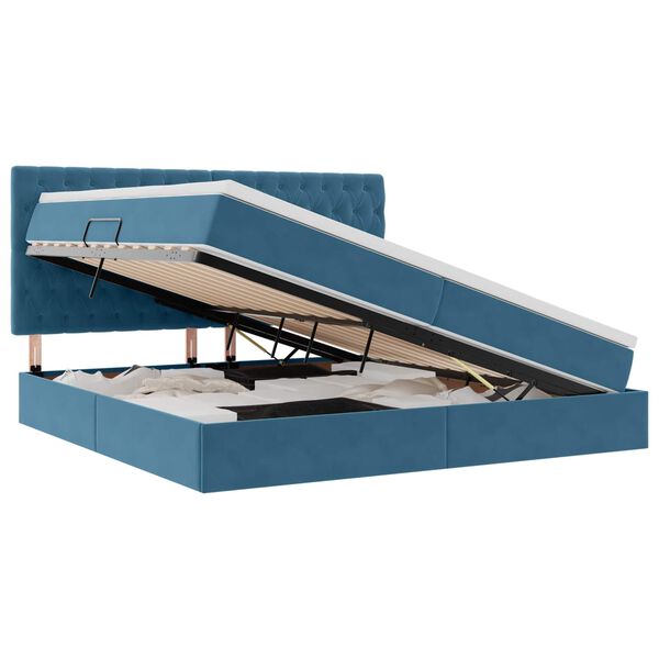 vidaXL F&ouml;rvaringss&auml;ng med LED med madrass M&ouml;rkbl&aring; 200 x 200 cm Sammet