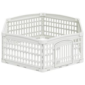 vidaXL 6-panelers hundhagen 122 x 106,5 x 40 cm Plast Vit Hopf&auml;llbar