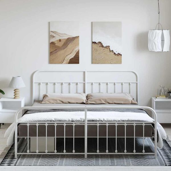 vidaXL Sängram med huvudgavel och fotgavel vit metall 183x213 cm