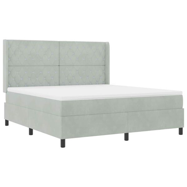 vidaXL Bäddfjäder med huvudgavel Ljusgrå 180 x 200 cm Sammet