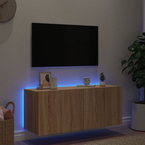 vidaXL V&auml;ggmonterad tv-b&auml;nk LED sonoma-ek 100x35x41 cm