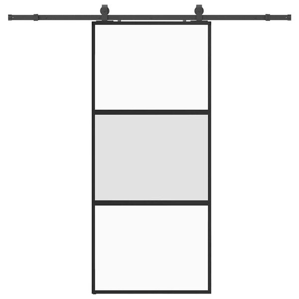 vidaXL Skjutd&ouml;rr med beslagssats svart 90x205 cm h&auml;rdat glas