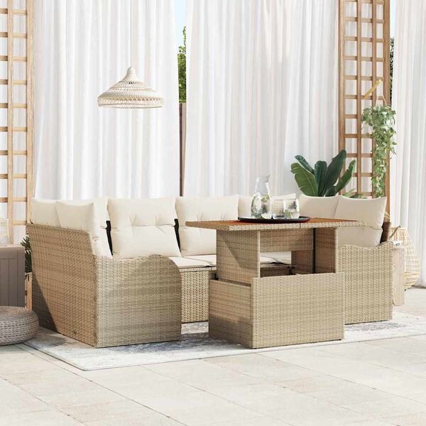 vidaXL Tr&auml;dg&aring;rdsoffset med lagring 7 pcs Beige Poly rattan