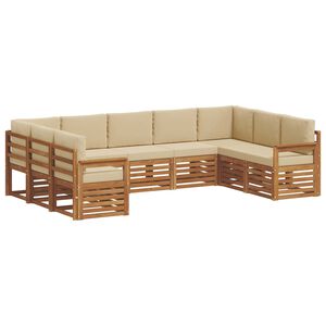 vidaXL Sektionsoffgrupp 9 pcs Naturlig och Beige Massivt Akaciatr&auml;
