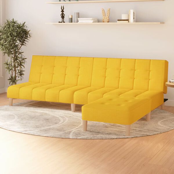 vidaXL B&auml;ddsoffa 2-sits med fotpall gul tyg