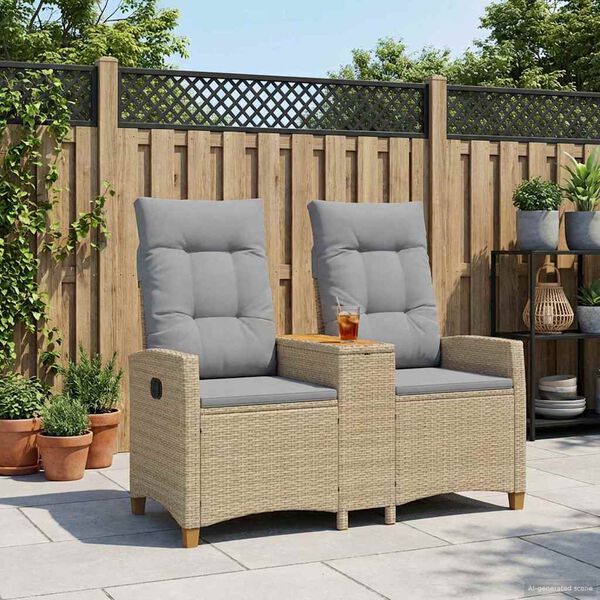 vidaXL Reclining Bench with Table Beige och Ljusgr&aring; 126 x 65 x 112 cm