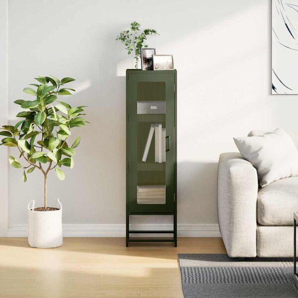 vidaXL Highboard olivgrön 36x39x123 cm kallvalsat stål