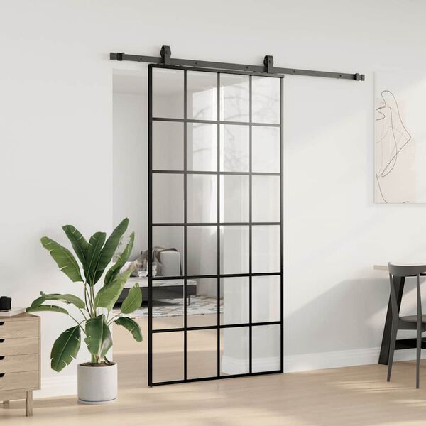 vidaXL Skjutd&ouml;rr med beslag svart 102x205 cm ESG-glas