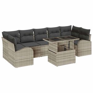 vidaXL Tr&auml;dg&aring;rdsoffset med kudde med lagring 8 pcs Ljusgr&aring; Poly Rattan