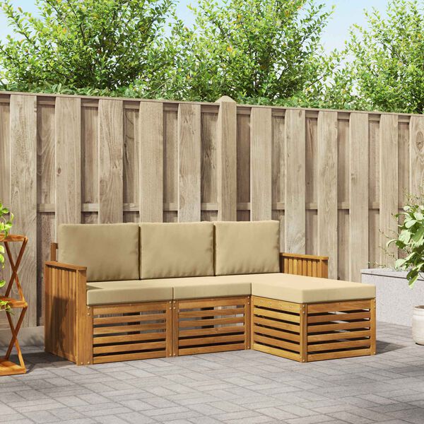 vidaXL Utomhussoffset 4 pcs Naturlig och Beige Massivt Akaciatr&auml;