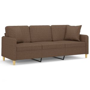 vidaXL 3-sitssoffa med prydnadskuddar brun 180 cm tyg